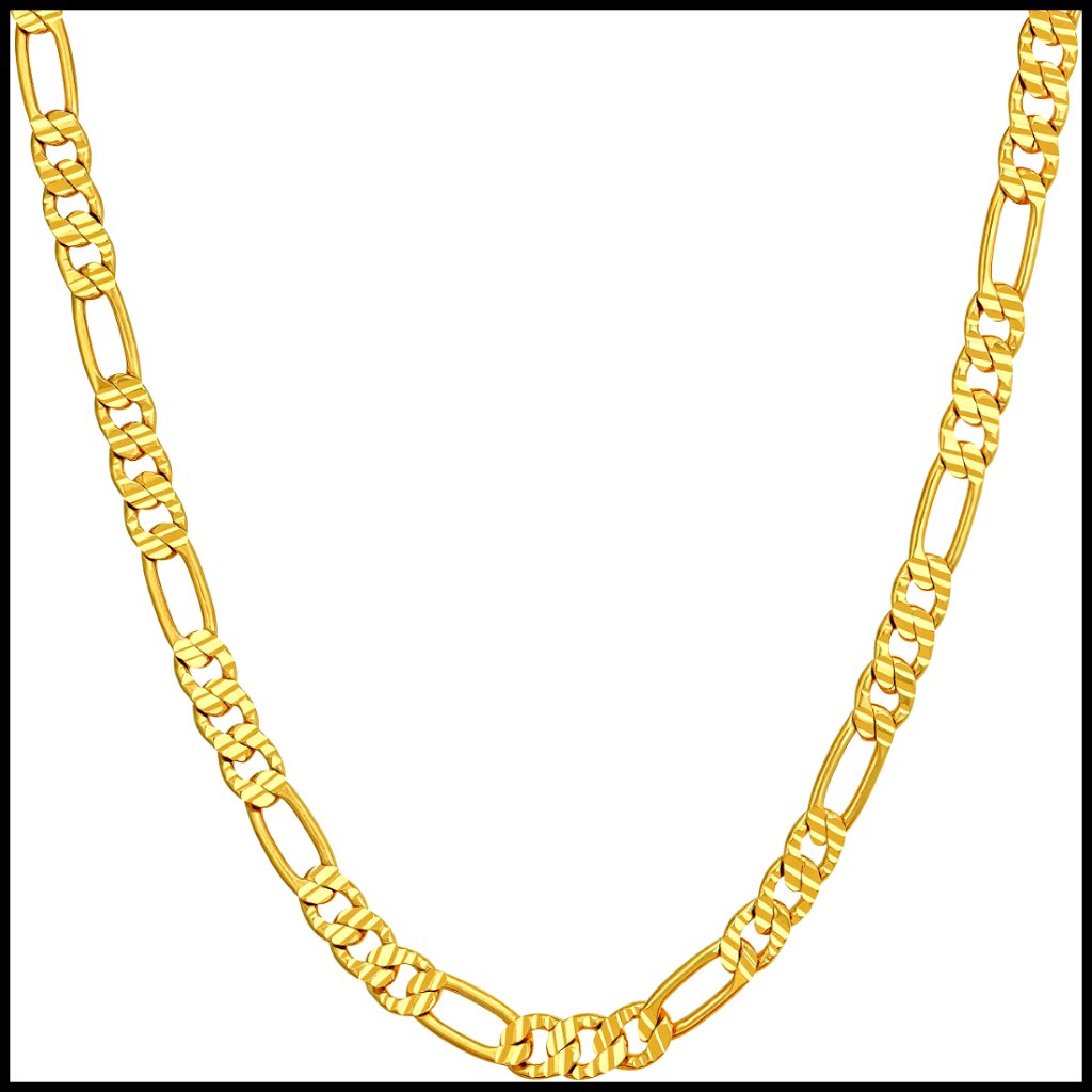 Swiss Diamond Cut Figaro Chain Necklace Gold Plated Elegant Classic Minimal